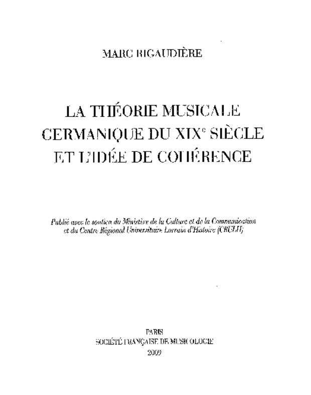 La Théorie musicale germanique du XIXe siècle et l’idée de cohérence, extrait 1