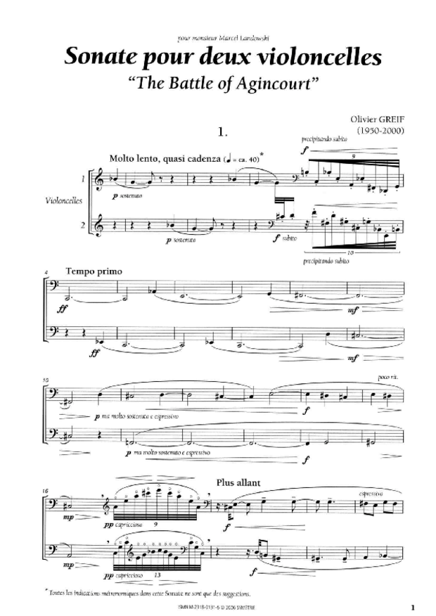 Sonate pour deux violoncelles, extrait 1