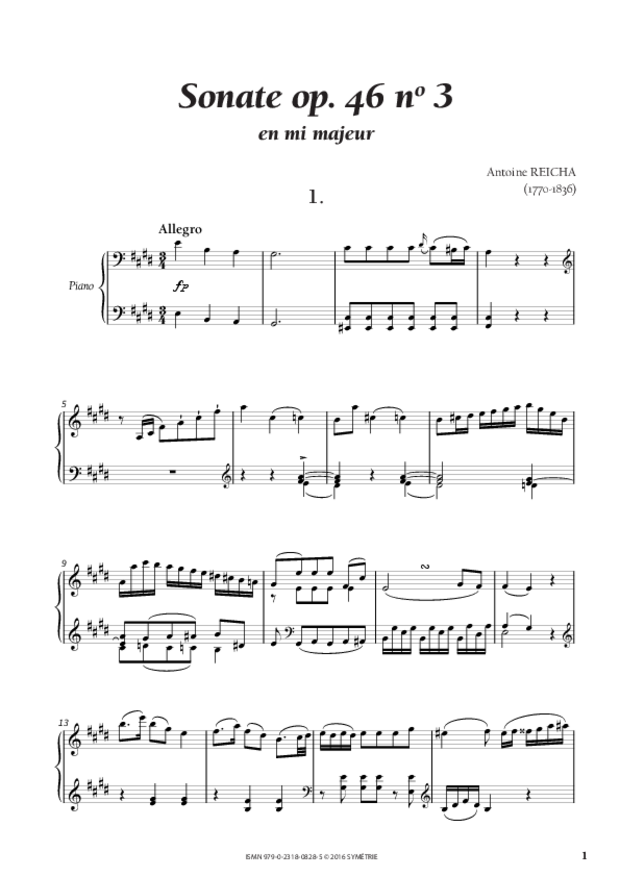 Sonate en mi majeur op. 46, n° 3, extrait 1