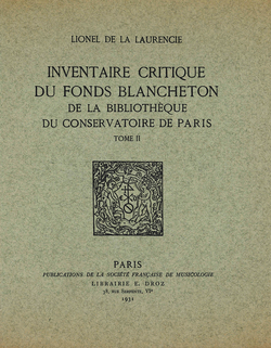 (couverture de Inventaire critique du fonds Blancheton de la bibliothèque du Conservatoire de Paris)